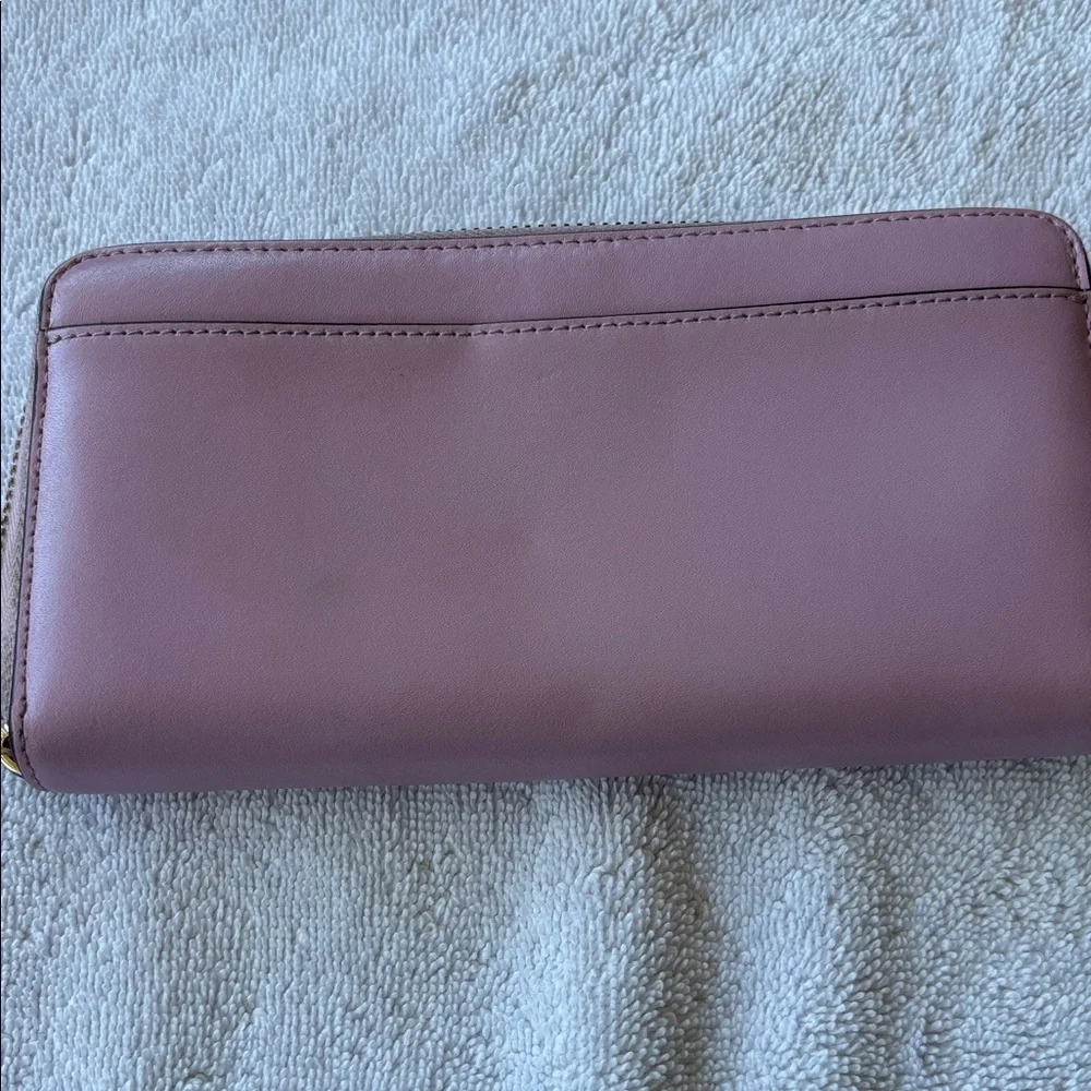 kate spade Leather Zip-Around Wallet in Mauve Pink with Gold Logo
